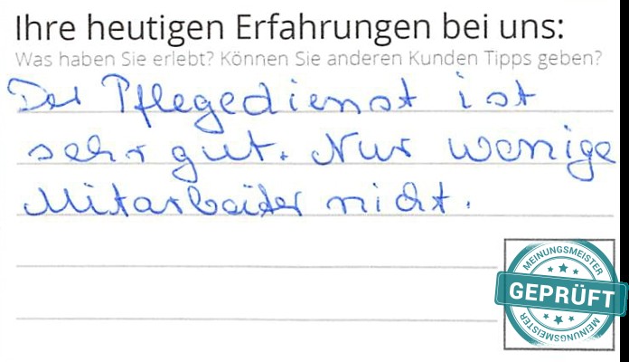 Digitalisierter Text des Meinungsmeister Bewertungsbogens