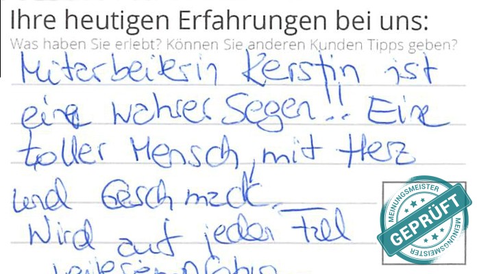 Digitalisierter Text des Meinungsmeister Bewertungsbogens