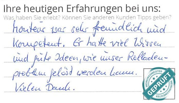 Digitalisierter Text des Meinungsmeister Bewertungsbogens