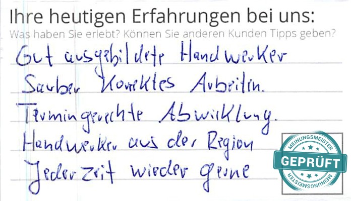 Digitalisierter Text des Meinungsmeister Bewertungsbogens