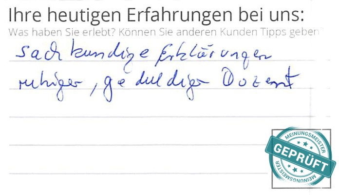 Digitalisierter Text des Meinungsmeister Bewertungsbogens