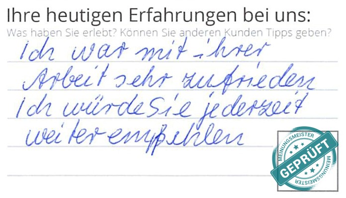 Digitalisierter Text des Meinungsmeister Bewertungsbogens