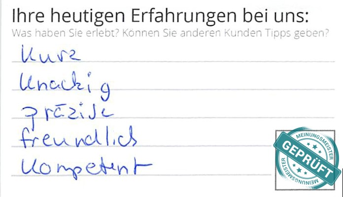 Digitalisierter Text des Meinungsmeister Bewertungsbogens