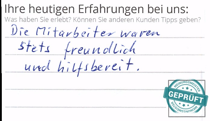 Digitalisierter Text des Meinungsmeister Bewertungsbogens