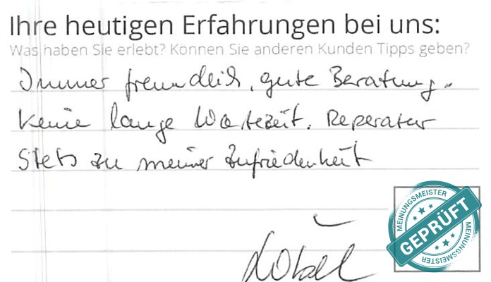 Digitalisierter Text des Meinungsmeister Bewertungsbogens