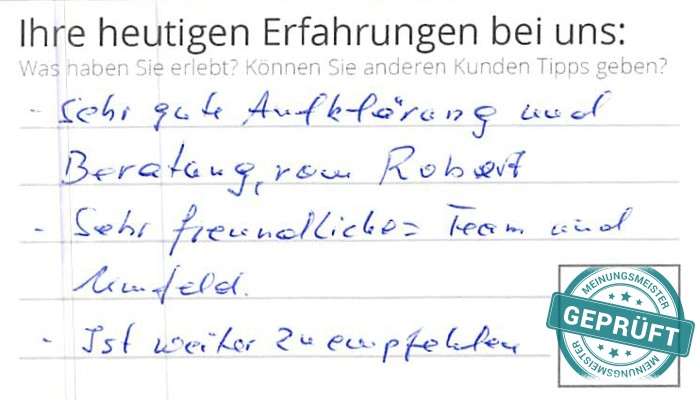 Digitalisierter Text des Meinungsmeister Bewertungsbogens