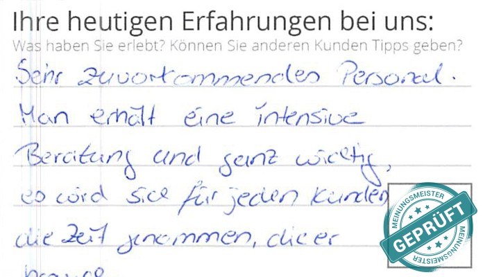 Digitalisierter Text des Meinungsmeister Bewertungsbogens