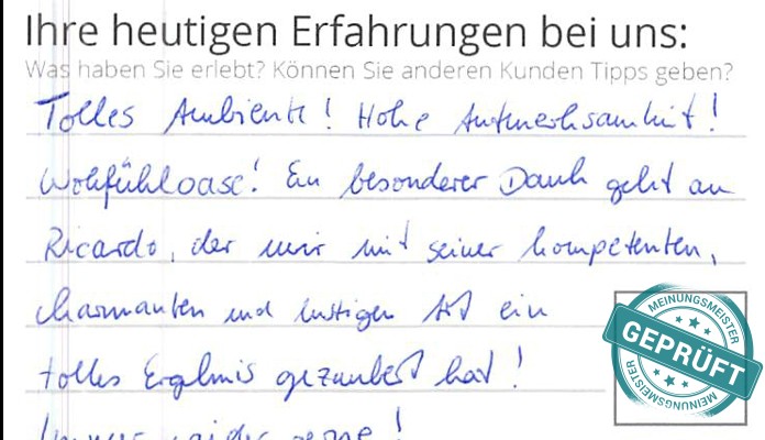 Digitalisierter Text des Meinungsmeister Bewertungsbogens