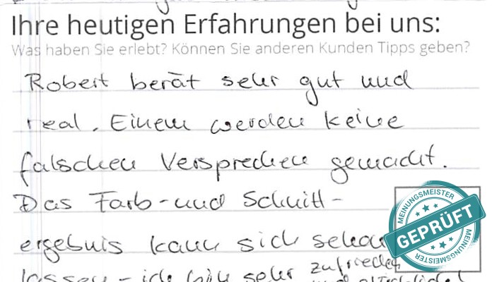 Digitalisierter Text des Meinungsmeister Bewertungsbogens