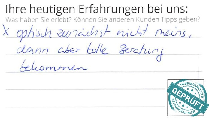 Digitalisierter Text des Meinungsmeister Bewertungsbogens