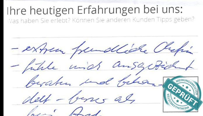 Digitalisierter Text des Meinungsmeister Bewertungsbogens