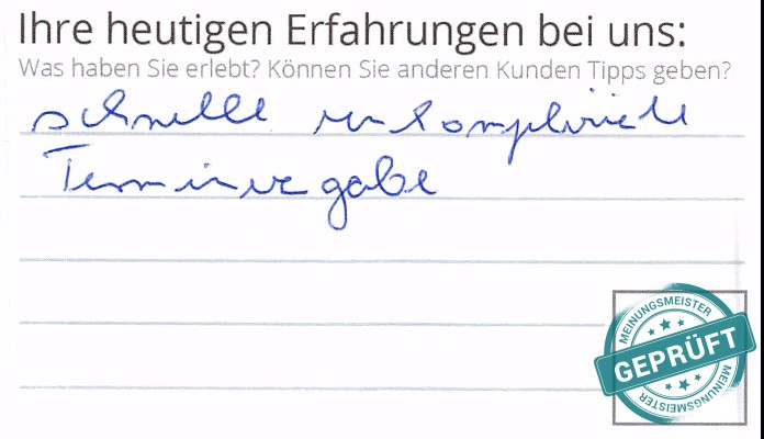 Digitalisierter Text des Meinungsmeister Bewertungsbogens