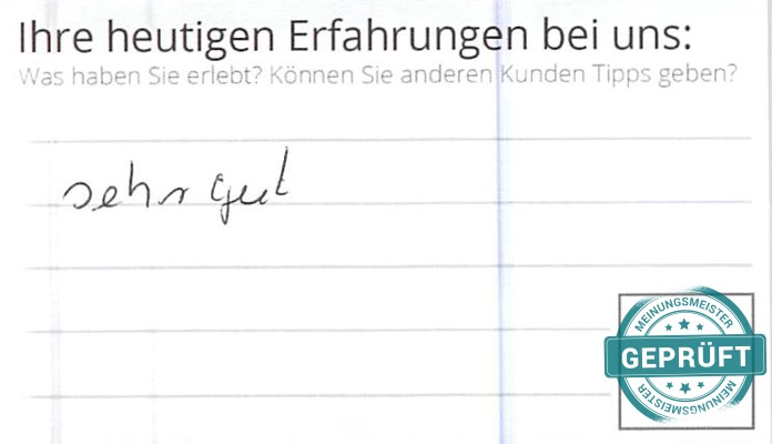 Digitalisierter Text des Meinungsmeister Bewertungsbogens