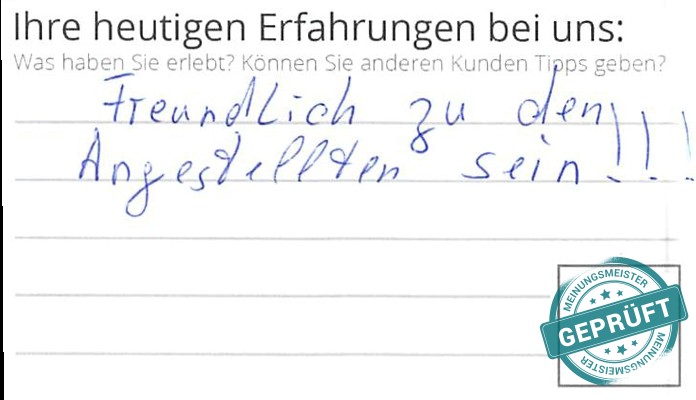 Digitalisierter Text des Meinungsmeister Bewertungsbogens