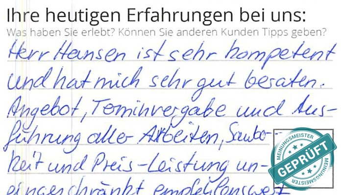 Digitalisierter Text des Meinungsmeister Bewertungsbogens