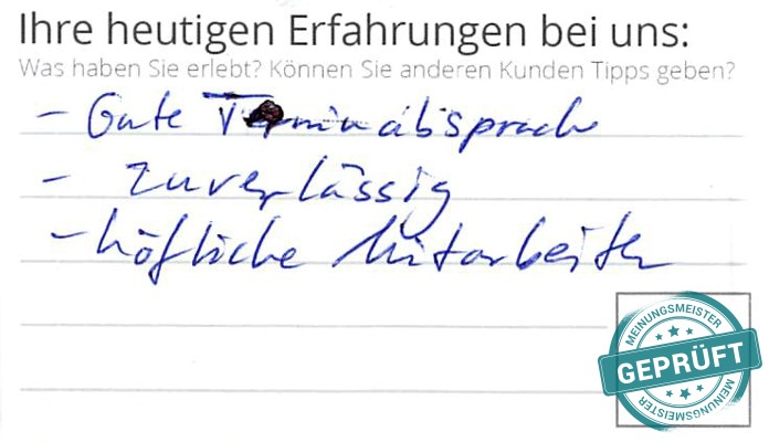 Digitalisierter Text des Meinungsmeister Bewertungsbogens