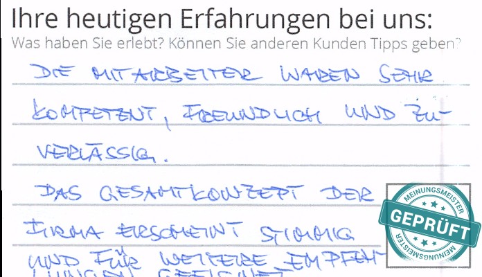 Digitalisierter Text des Meinungsmeister Bewertungsbogens