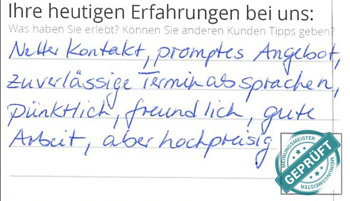 Digitalisierter Text des Meinungsmeister Bewertungsbogens