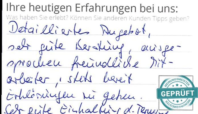 Digitalisierter Text des Meinungsmeister Bewertungsbogens