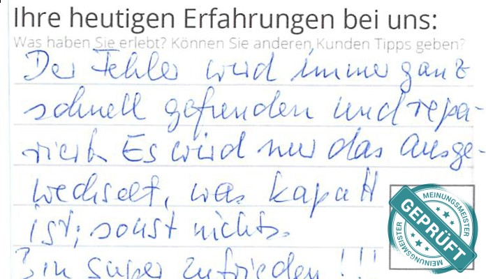 Digitalisierter Text des Meinungsmeister Bewertungsbogens