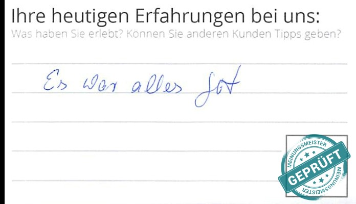 Digitalisierter Text des Meinungsmeister Bewertungsbogens