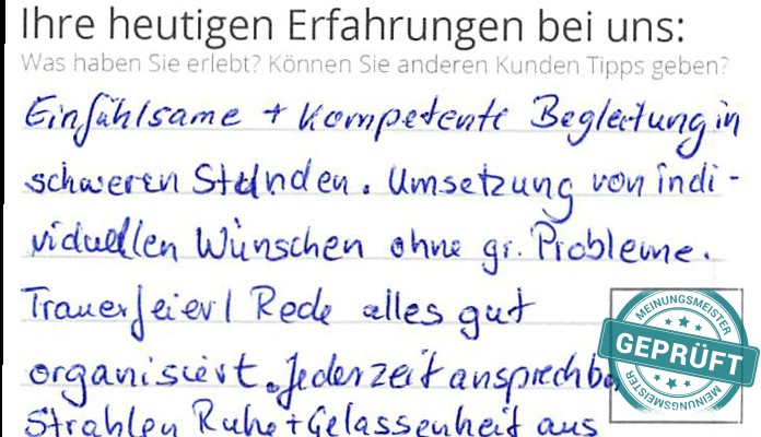 Digitalisierter Text des Meinungsmeister Bewertungsbogens