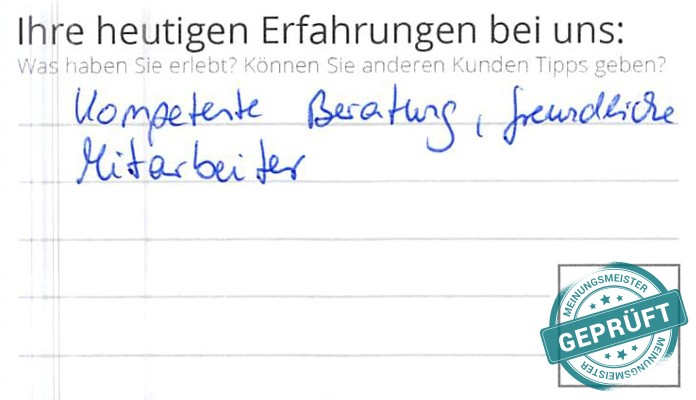 Digitalisierter Text des Meinungsmeister Bewertungsbogens