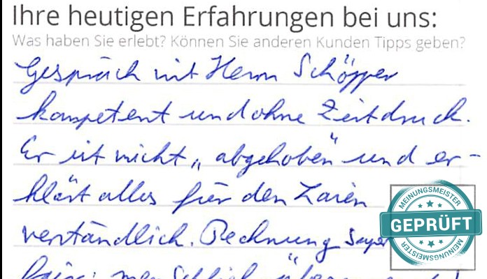 Digitalisierter Text des Meinungsmeister Bewertungsbogens