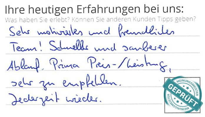 Digitalisierter Text des Meinungsmeister Bewertungsbogens