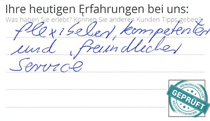 Digitalisierter Text des Meinungsmeister Bewertungsbogens