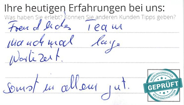 Digitalisierter Text des Meinungsmeister Bewertungsbogens