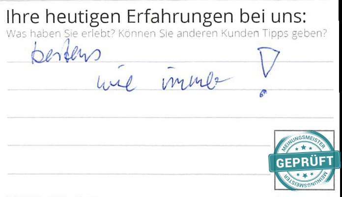 Digitalisierter Text des Meinungsmeister Bewertungsbogens