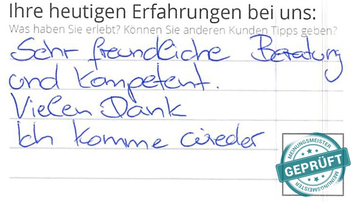 Digitalisierter Text des Meinungsmeister Bewertungsbogens