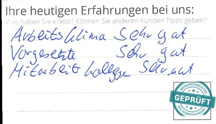 Digitalisierter Text des Meinungsmeister Bewertungsbogens