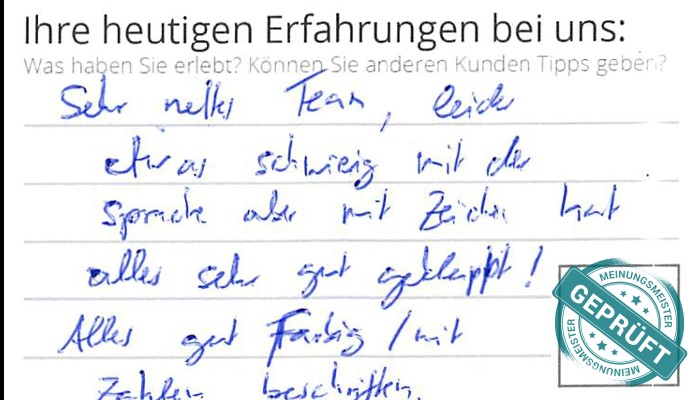 Digitalisierter Text des Meinungsmeister Bewertungsbogens