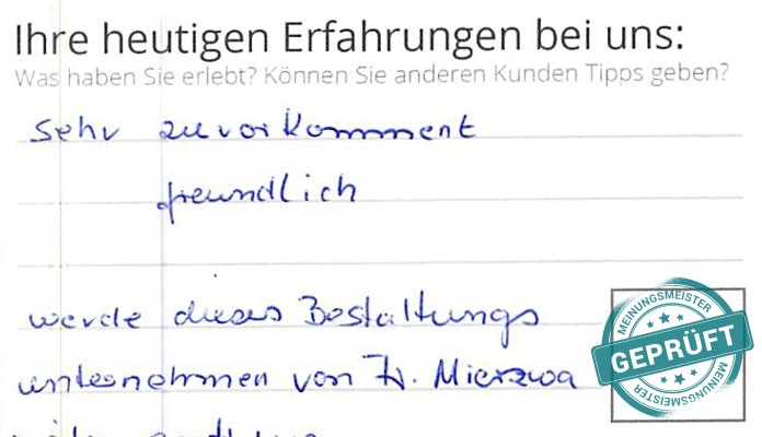 Digitalisierter Text des Meinungsmeister Bewertungsbogens