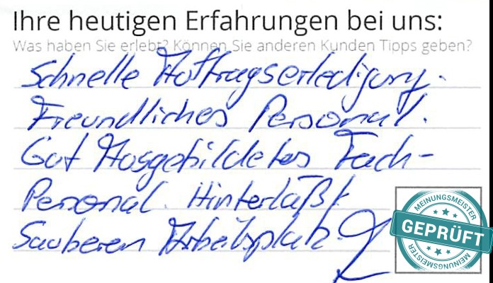 Digitalisierter Text des Meinungsmeister Bewertungsbogens