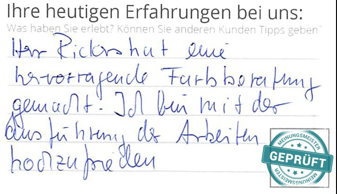 Digitalisierter Text des Meinungsmeister Bewertungsbogens