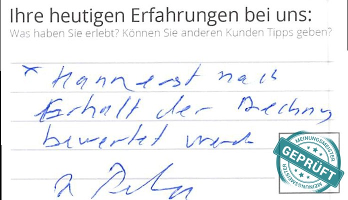 Digitalisierter Text des Meinungsmeister Bewertungsbogens