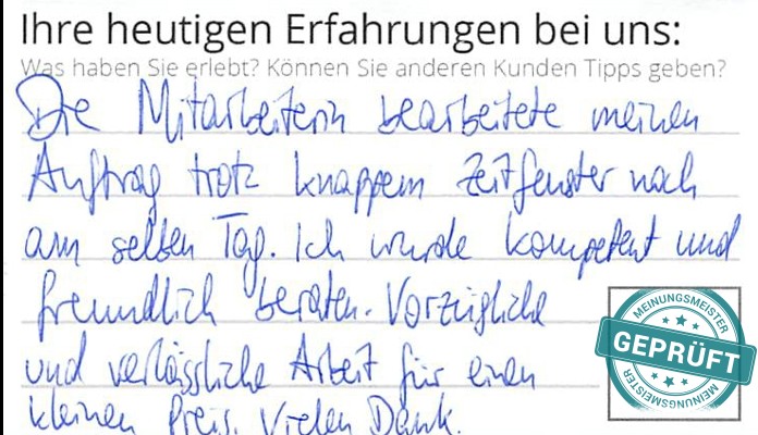 Digitalisierter Text des Meinungsmeister Bewertungsbogens