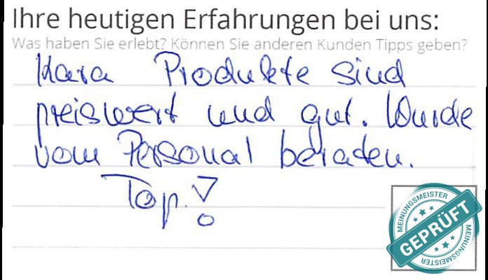 Digitalisierter Text des Meinungsmeister Bewertungsbogens