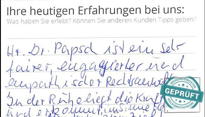 Digitalisierter Text des Meinungsmeister Bewertungsbogens