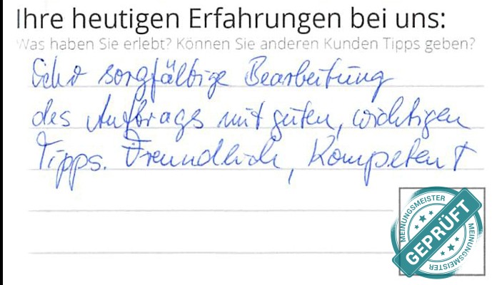 Digitalisierter Text des Meinungsmeister Bewertungsbogens