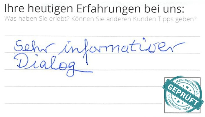 Digitalisierter Text des Meinungsmeister Bewertungsbogens