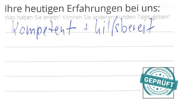 Digitalisierter Text des Meinungsmeister Bewertungsbogens
