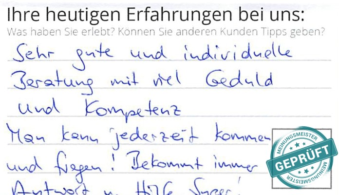 Digitalisierter Text des Meinungsmeister Bewertungsbogens