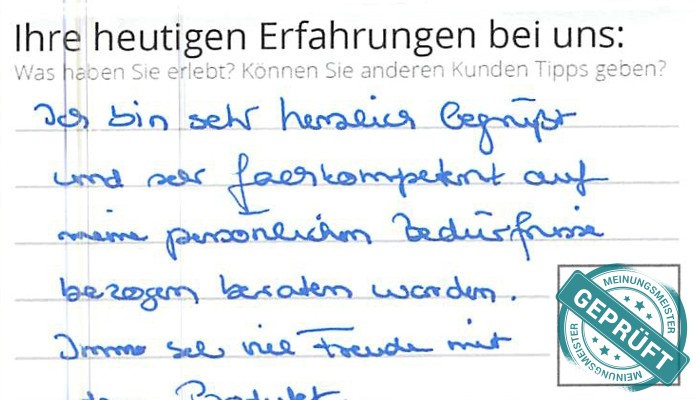 Digitalisierter Text des Meinungsmeister Bewertungsbogens