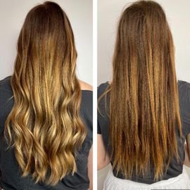 Eine 50 cm Haarverdichtung mit  einer Balayage Farbtechnik