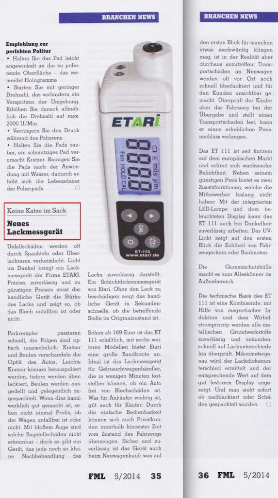 Bilder und Fotos zu Schichtdickenmessgerät der ETARI GmbH Herstellung und  Vertrieb in Stuttgart, Hoffeldstr.
