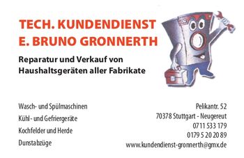 Logo von ERWIN BRUNO GRONNERTH TECH KUNDENDIENST FÜR HAUSHALTSGERÄTE in Stuttgart